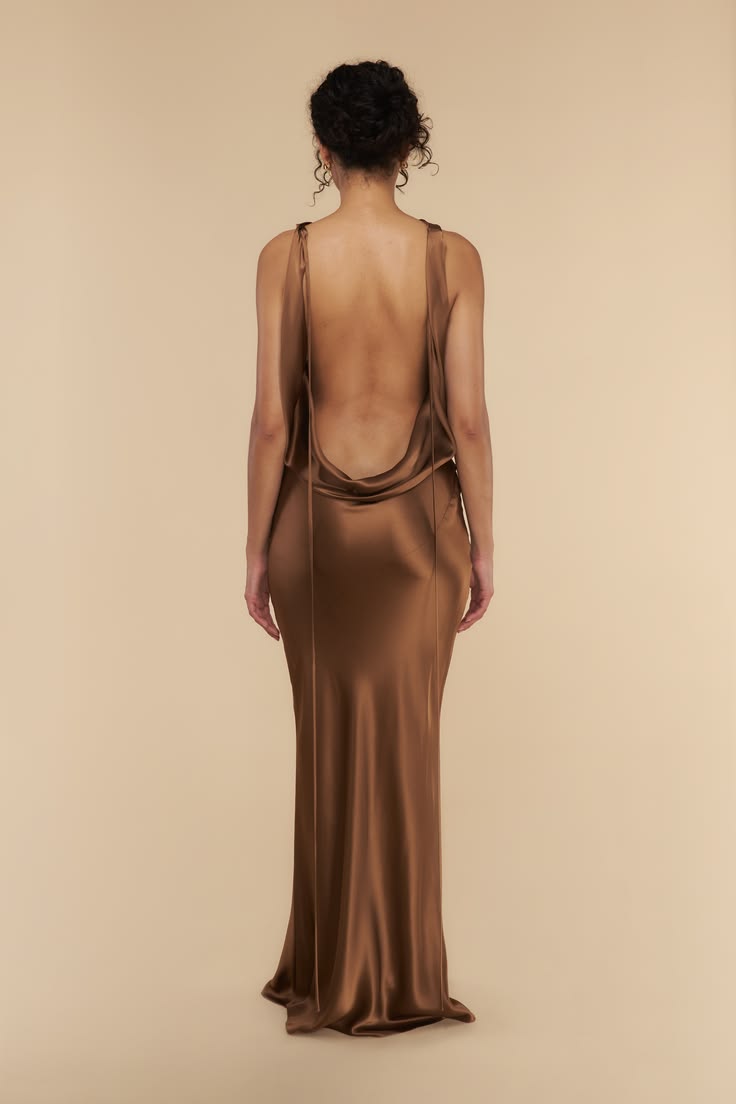 Plunging Back Cowl Dress In Toffee Xxl (Made TO Order)