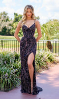 Cut Out Long Beaded Prom Dress: Primavera 4552 Blackberry
