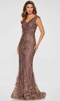 Navy Ivonne D Embroidered Mermaid Gown With Detachable Train