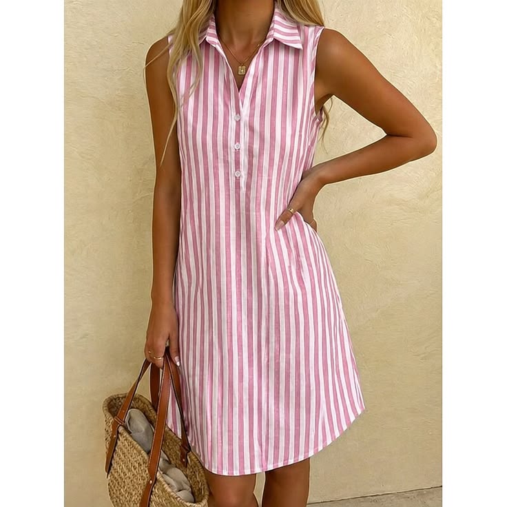 Women's Knee Length Dress Shirt Dress Casual Dress Striped Dress