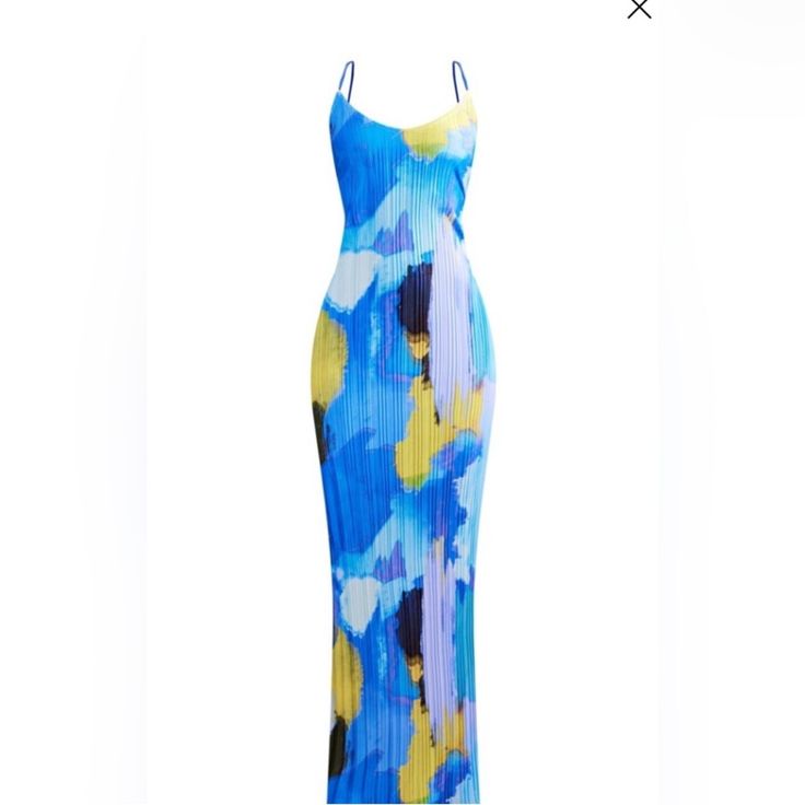 Prettylittlething Dress Prettylittlething Blue And White Bodycon Maxi