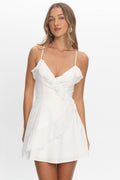 Clyde Wrap Ruffle Mini Dress White