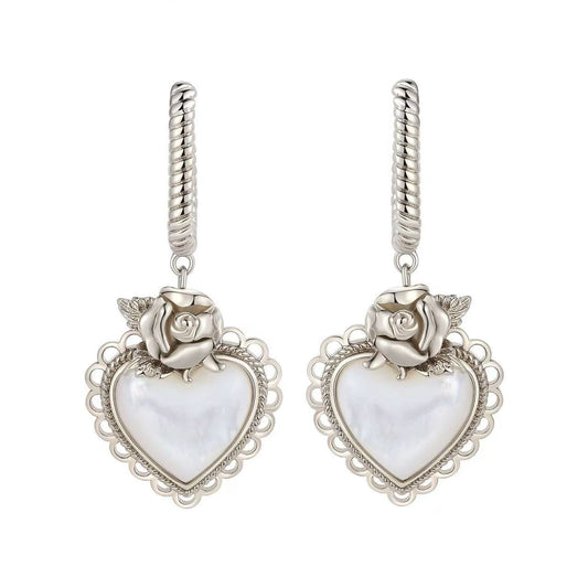 Vintage Heart White Mother of Pearl Earrings