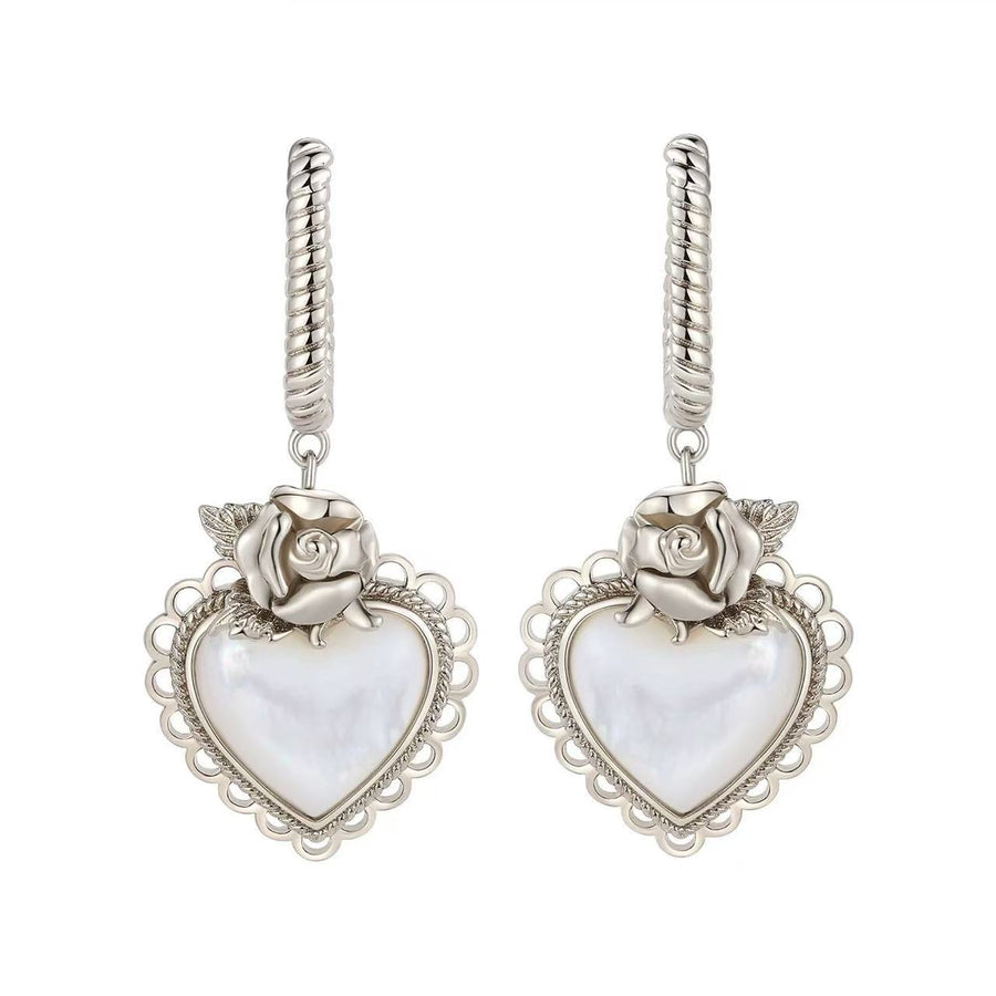 Vintage Heart White Mother of Pearl Earrings