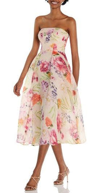Floral Print Strapless Midi Dress