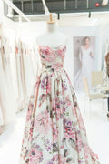 Elegant Sweetheart Floral Print Wedding Dress, Off The Shoulder Satin