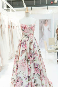 Elegant Sweetheart Floral Print Wedding Dress, Off The Shoulder Satin