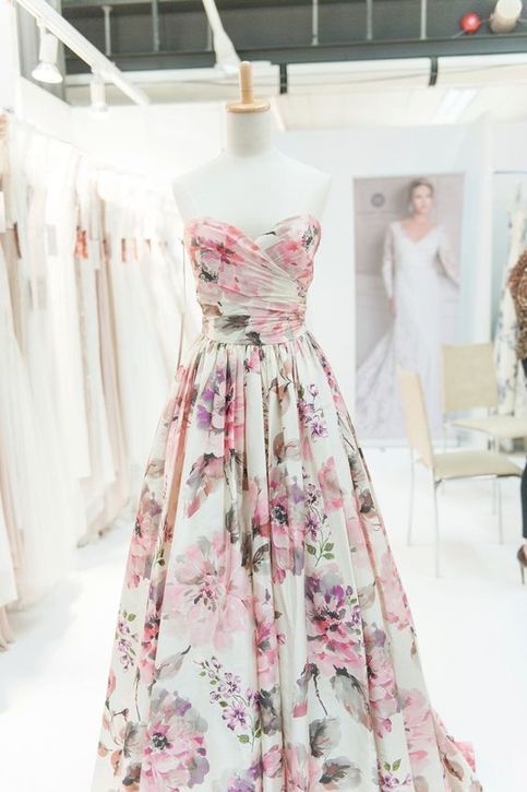 Elegant Sweetheart Floral Print Wedding Dress, Off The Shoulder Satin