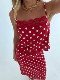 Lenny Polka Dot Lace Trim Maxi Skirt Red Natural Large