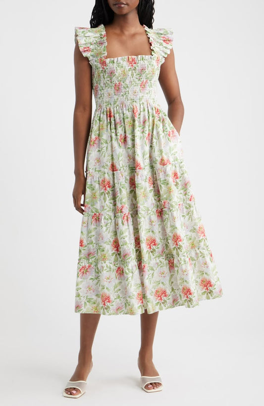 The Ellie Floral Flutter Sleeve Nap Midi Dress