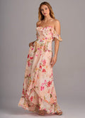 Bridesmaid Dress Chiffon Pink A Line Strapless Floor Length Abstract