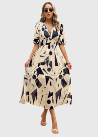 Merlin | Flattering Floral Midi Dress Apricot