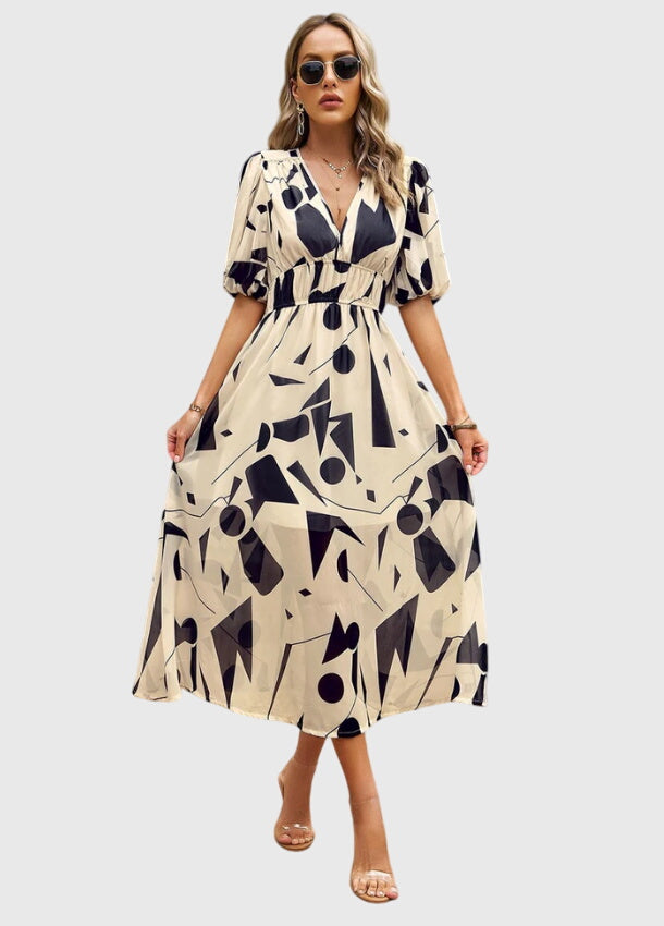 Merlin | Flattering Floral Midi Dress Apricot