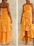 Amur Dress Amur Janey Strapless Tiered Ruffle Orange Maxi Dress Size 4