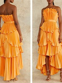 Amur Dress Amur Janey Strapless Tiered Ruffle Orange Maxi Dress Size 4