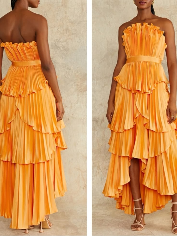 Amur Dress Amur Janey Strapless Tiered Ruffle Orange Maxi Dress Size 4