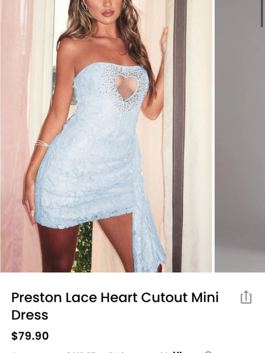 Lace Heart Cutout Mini Dress Light Blue Color: Blue Size: S