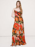 Bias-Cut Georgette Slip Maxi Dress Orange Floral