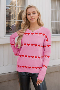 Runael Heart Print Crew Neck Sweater