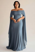 Grey Blue Off The Shoulder Chiffon Plus Size Long Mother Of The Bride