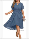 Plus Size Keyhole Neck Chiffon High Low Dress Wedding Guest Cocktail