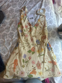 Floral V Neck Sundress In Cream With Multi Color Flowers Color: Cream