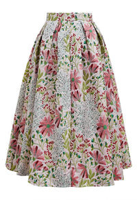 Cheerful Daisy Field Jacquard Pleated Midi Skirt For Weekend Outings &