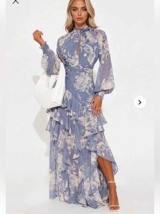 Fashion Nova Dress Fashion Nova Lavender Floral Ruffle Maxi Dress