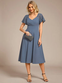 Ever Evie Short Sleeves A Line Midi Wedding Guest Dress With Pockets