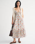 Women's Bra Free Tie Back Flowy V Neck Maxi Dress In Cream Floral Size