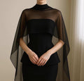 Soft Sheer Wedding Scarf Black Silk Chiffon Shawl, Minimalist Wedding