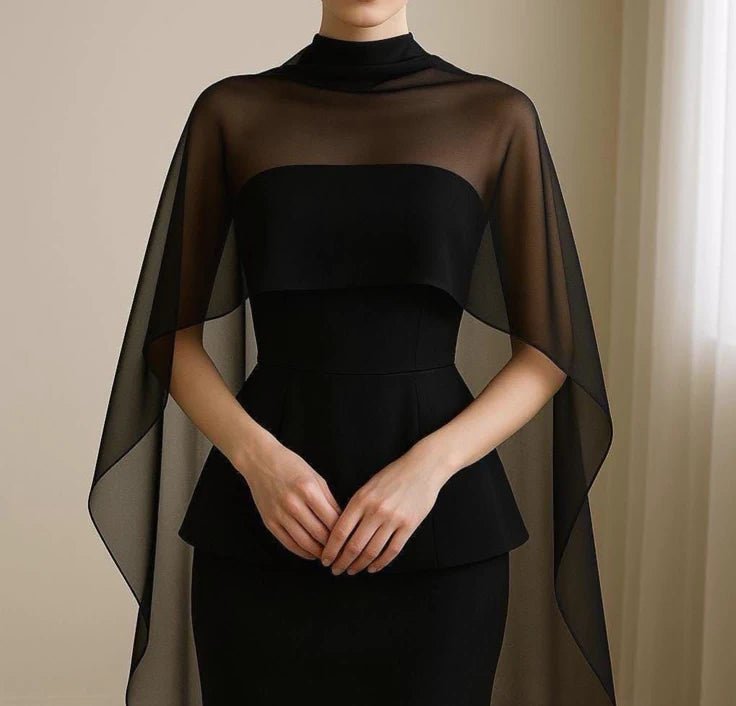 Soft Sheer Wedding Scarf Black Silk Chiffon Shawl, Minimalist Wedding