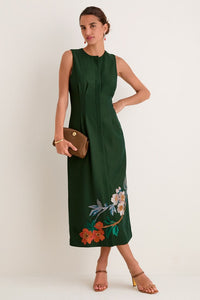 Verdant Green Crepe Embroidered Nell Dress Verdant Green