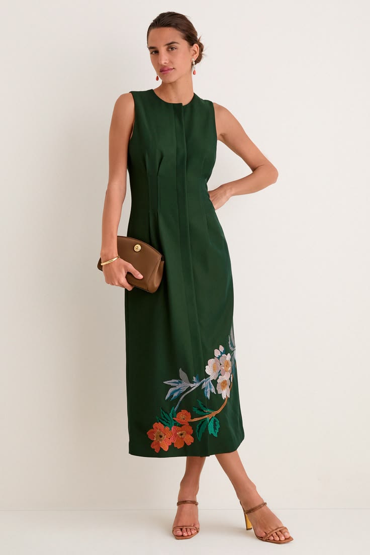 Verdant Green Crepe Embroidered Nell Dress Verdant Green