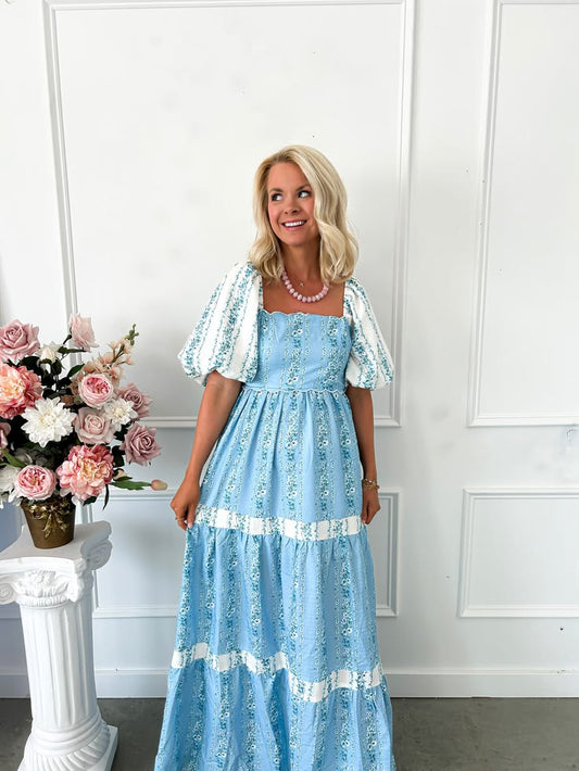 The Fields Of Blue Floral Maxi Dress Medium
