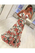 Fashion A Line Floral Spaghetti Strap Long Sleeveless Prom Dress