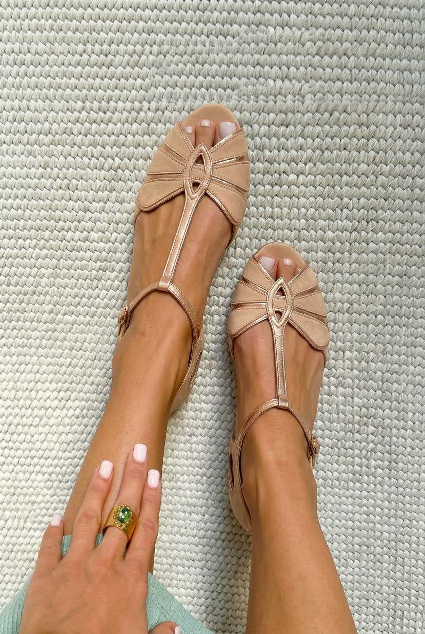 Elsie – Retro Peep-Toe T-Bar Sandals