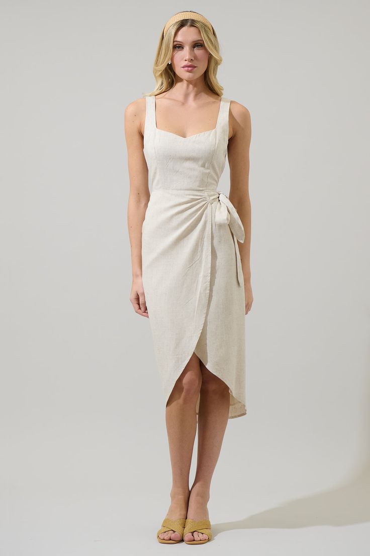 Beli Linen Wrap Midi Dress - NATURAL