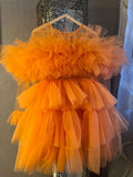 Rena Orange Tulle Dress Puffy Short Dress Birthday Dress Sunset Party
