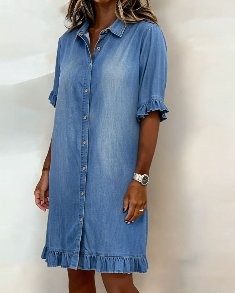 Georgie - Flattering Ruched Denim Dress