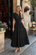 Sophisticated Pleated V Neck Dress With Ruffles