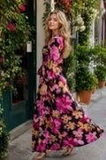 Elegant V-Neck Dress with Long Sleeves, Print Embellishment, and Ties