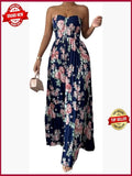Floral Jacquard Tube Dress Sleeveless Pleated A Line Midi Color: Blue