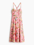 H&M Dress H&M Pink Floral Flare Dress Color: Green Pink Size: Xl