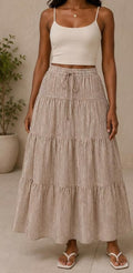 Boho Skirt, XS L, Peasant Maxi Skirt, Cotton Striped, Summer Outfit,