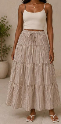 Boho Skirt, XS L, Peasant Maxi Skirt, Cotton Striped, Summer Outfit,