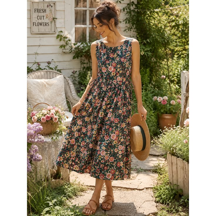 Vera Bradley Dress Vintage Vera Bradley Garden Floral Midi Jumper
