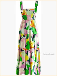Women's Summer Casual Maxi Dress Spaghetti Strap Square Neck Boho