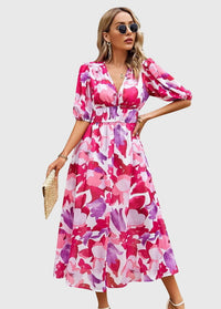 Merlin | Flattering Floral Midi Dress Pink