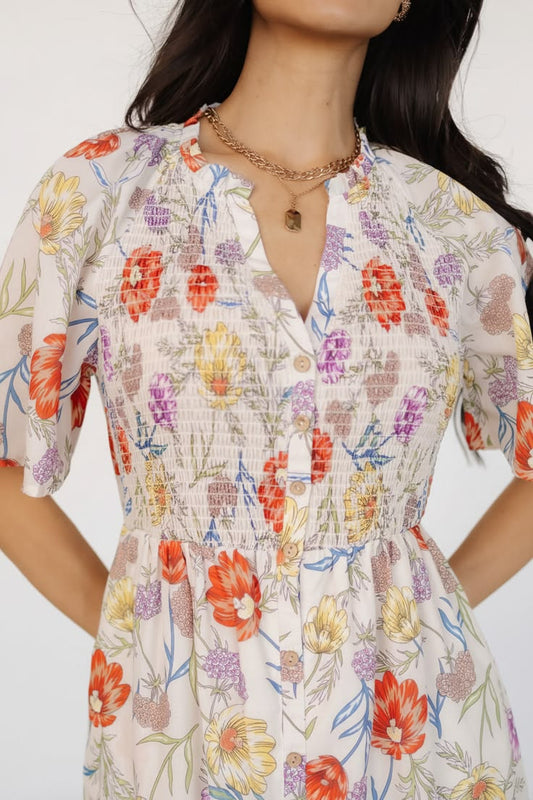 Botega Midi Dress Ivory Multi Floral